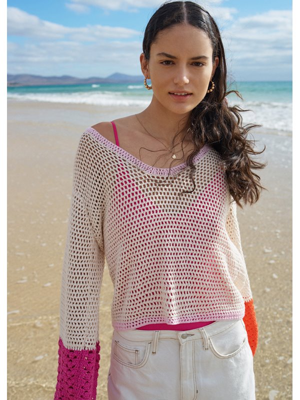 LANGARMPULLOVER IM VERSETZTEN FILETMUSTER Campo von Lana Grossa