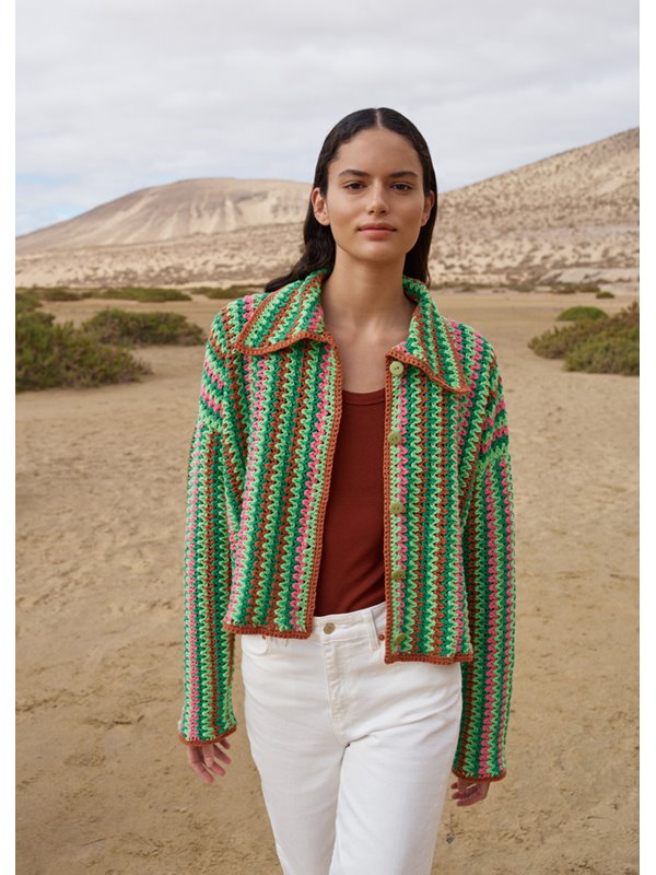 HEMDJACKE IM ZACKENMUSTER QUER GEHÄKELT Organico von Lana Grossa