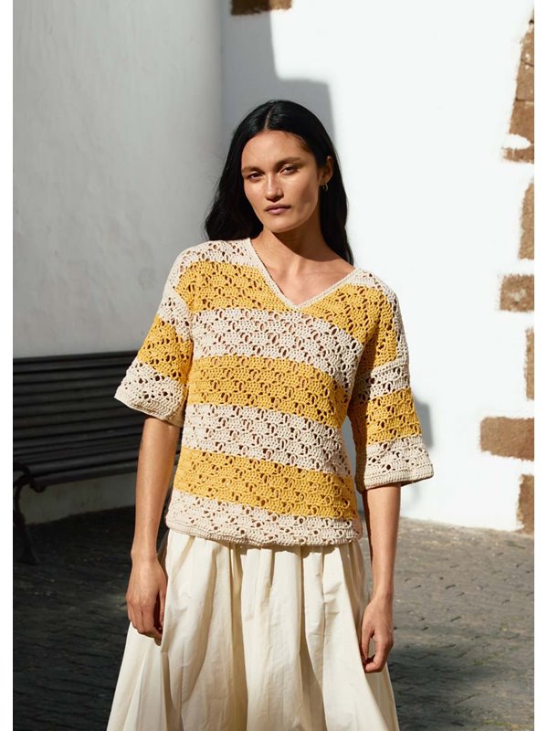 V-PULLOVER IM STÄBCHEN-RAUTENLOCHMUSTER Landlust Baumwolle von Lana Grossa