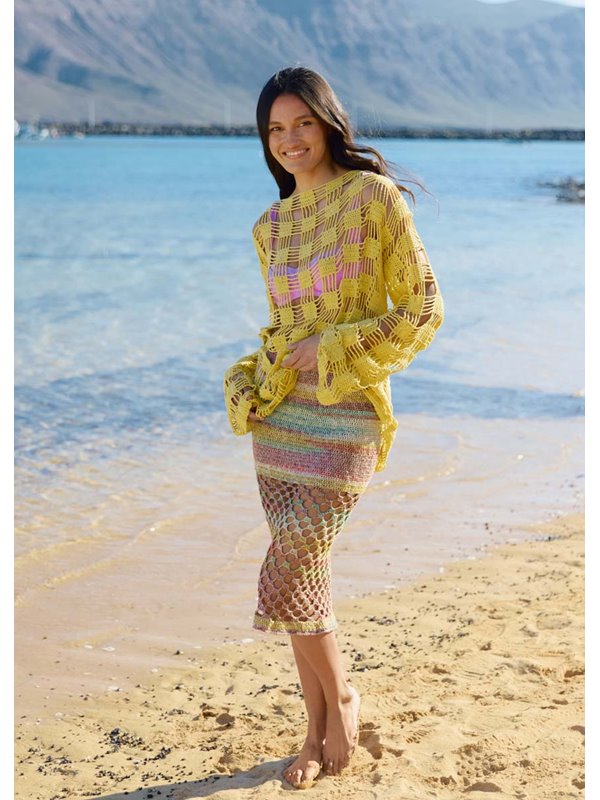 ROCK MIT STÄBCHEN UND NETZMUSTER Mosaico von Lana Grossa