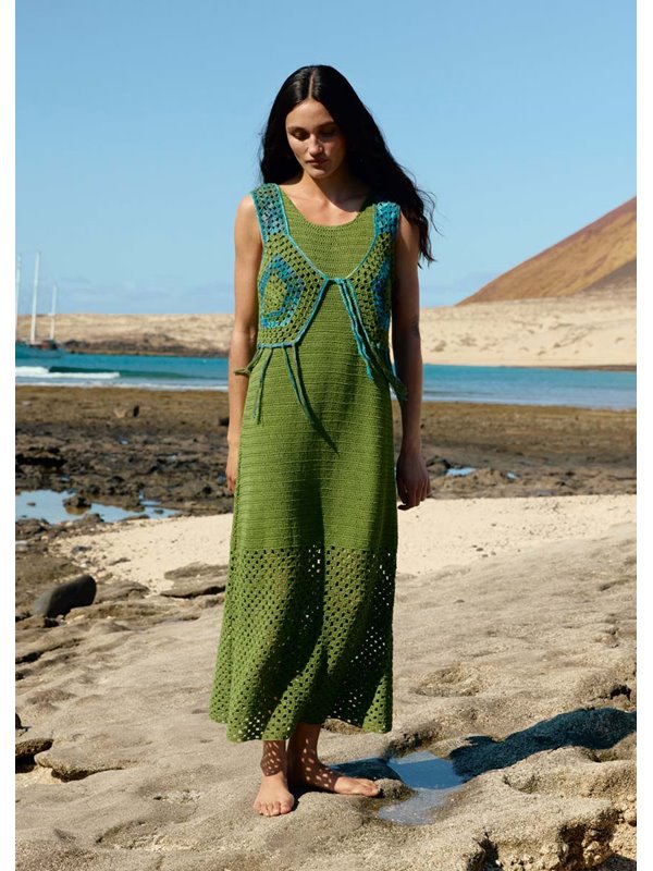 KLEID IN STÄBCHEN UND GITTERMUSTER Solo Lino von Lana Grossa