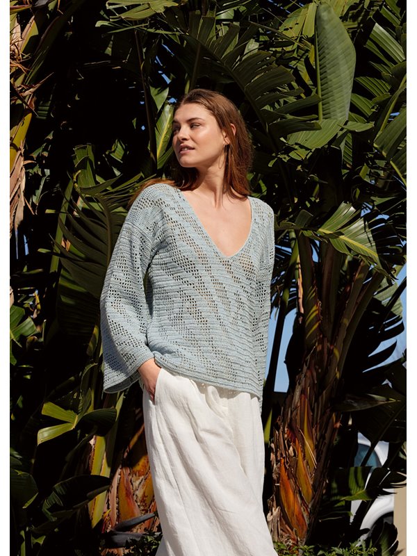 Lana Grossa V-PULLI IM ZEBRAMUSTER IN FILETHÄKELEI Summer Cashmere