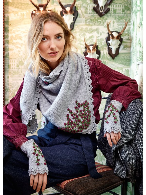 HANDSTULPEN MIT HÄKELSPITZE UND BLÜTENSTICKEREI Landlust Merino 180 von Lana Grossa