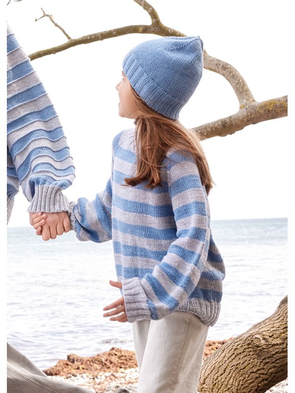 Lana Grossa TOP DOWN KINDER-STREIFENPULLOVER Cool Wool Big Mélange