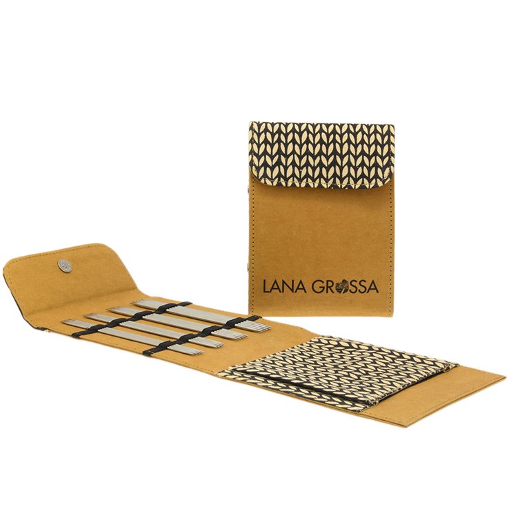 Strumpfstricknadel-Set Edelstahl 15cm (Braun) - von Lana Grossa